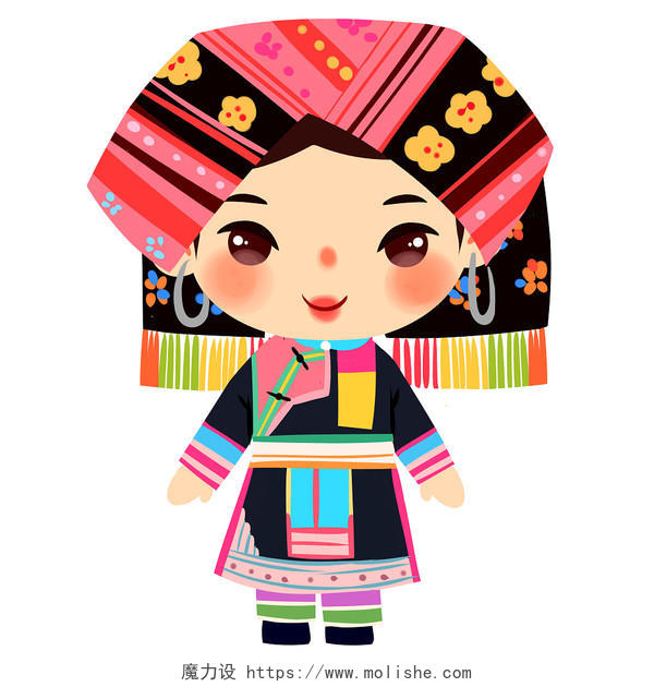 傈僳族民族服饰Q版卡通人物少数民族服装png素材卡通少数民族人数